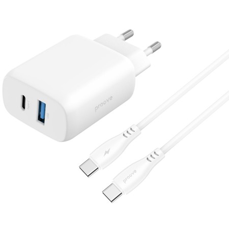 Мережевий зарядний пристрій Proove Silicone Power 2 30W (Type-C + USB) + Cable Type-C to Type-C (1m) white  у Чернівцях