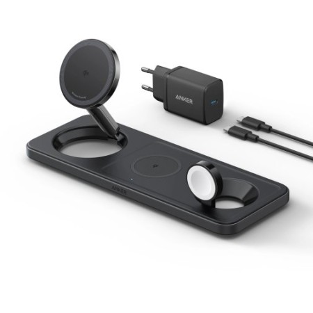 Бездротова зарядна станція Anker MagGo Wireless Charging Station Pad 3in1 15W (Black) (B25M1311)