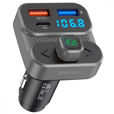 Автомобільний зарядний пристрій Proove FM Launcher Luxor SE 36W (PD+QC3.0) Type-C+USB (Gray)  у Луцьку