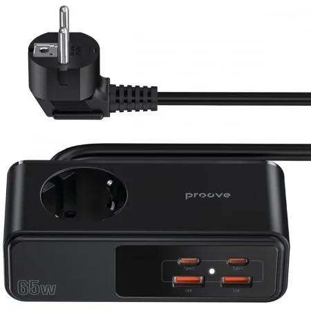 Мережевий фільтр Proove Homester Pro 65W (AC + 2xType-C + 2xUSB) 1.5m (Black)