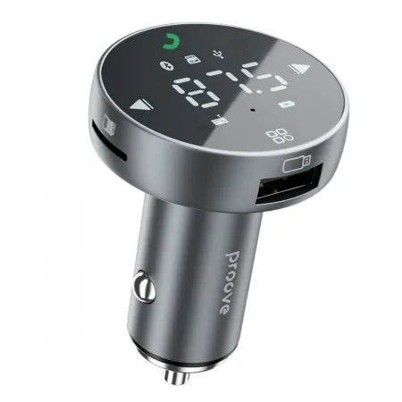 Автомобільний зарядний пристрій Proove FM Launcher Sound Sync 30W (PD+QC3.0) Type-C+USB (Gray)