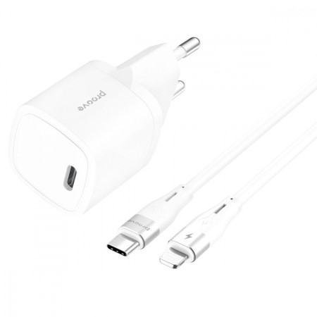 Мережевий зарядний пристрій Proove Silicone Power 20W (Type-C) + Кабель Type-C to Lightning (White)  у Миколаєві
