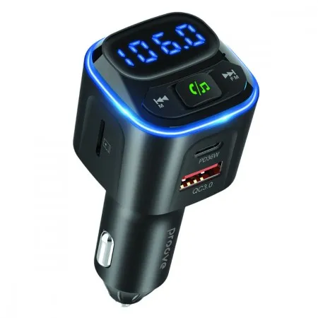 Автомобільний зарядний пристрій Proove FM Launcher Luxor 36W (PD+QC3.0) Type-C+USB (Black)