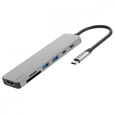 USB-Хаб Proove Iron Link 7 in 1 (2 x Type-C + 2 x USB3.0 + HDMI + SD/TF) (Silver)