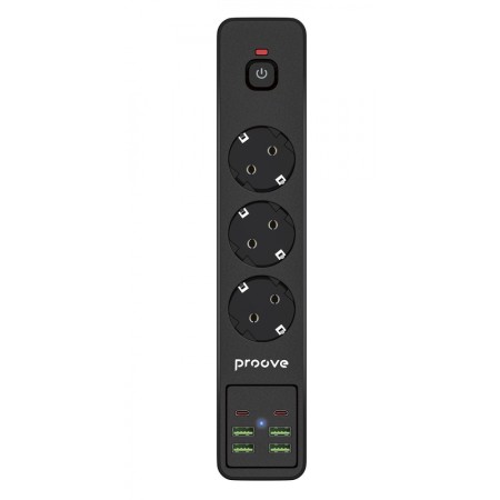 Мережевий фільтр Proove Power Strip P-03 (3 розетки + 4 USB + 2 Type-C) 2М (Black)  у Луцьку