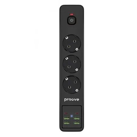 Мережевий фільтр Proove Power Strip P-03 (3 розетки + 4 USB + 2 Type-C) 2М (Black)
