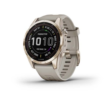 Смартгодинник Garmin Fenix 7S Sapphire Solar Cream Gold Titanium with Light Sand Band (010-02539-21)