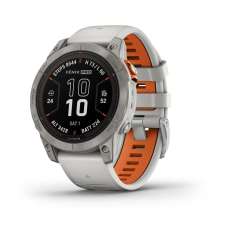 Смартгодинник Garmin Fenix 7 Pro Sapphire Solar Titanium with Fog Gray/Ember Orange Band (010-02777-21)