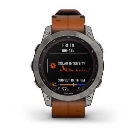 Смартгодинник Garmin Fenix 7 Sapphire Solar Titanium with Chestnut Leather Band (010-02540-31)