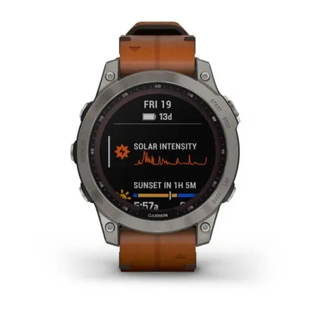 Смартгодинник Garmin Fenix 7 Sapphire Solar Titanium with Chestnut Leather Band (010-02540-31)  у Чернівцях