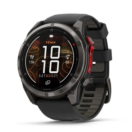 Смартгодинник Garmin Fenix 8 – 51 mm, MicroLED Sapphire, Carbon Gray DLC Titanium with Black/Pebble Gray Silicone Band (010-03380-05)