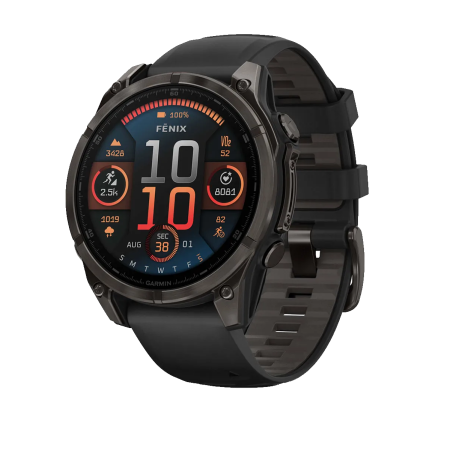 Смартгодинник Garmin Fenix 8 - 47 mm, AMOLED Sapphire, Carbon Gray DLC Titanium with Black/Pebble Gray Silicone Band (010-02904-21)