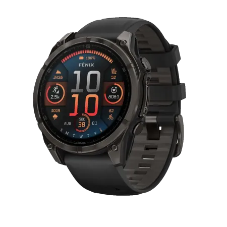 Смартгодинник Garmin Fenix 8 - 47 mm, AMOLED Sapphire, Carbon Gray DLC Titanium with Black/Pebble Gray Silicone Band (010-02904-21)