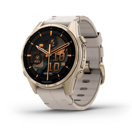 Смартгодинник Garmin Fenix 8 - 43 mm, AMOLED Sapphire, Mist Grey/Soft Gold with QuickFit Leather Strap 20 mm Limestone (010-02903-40)  у Чернівцях