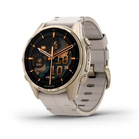 Смартгодинник Garmin Fenix 8 - 43 mm, AMOLED Sapphire, Mist Grey/Soft Gold with QuickFit Leather Strap 20 mm Limestone (010-02903-40)