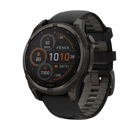 Смартгодинник Garmin Fenix 8 - 47 mm, Solar Sapphire, Carbon Gray DLC Titanium with Black/Pebble Gray Silicone Band (010-02906-11)