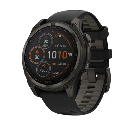 Смартгодинник Garmin Fenix 8 - 47 mm, Solar Sapphire, Carbon Gray DLC Titanium with Black/Pebble Gray Silicone Band (010-02906-11)