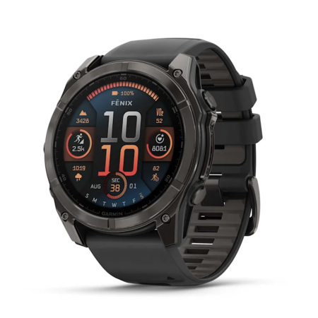 Смартгодинник Garmin Fenix 8 - 51 mm, AMOLED Sapphire, Carbon Gray DLC Titanium with Black/Pebble Gray Silicone Band (010-02905-21)