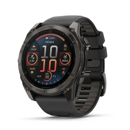 Смартгодинник Garmin Fenix 8 - 51 mm, AMOLED Sapphire, Carbon Gray DLC Titanium with Black/Pebble Gray Silicone Band (010-02905-21)