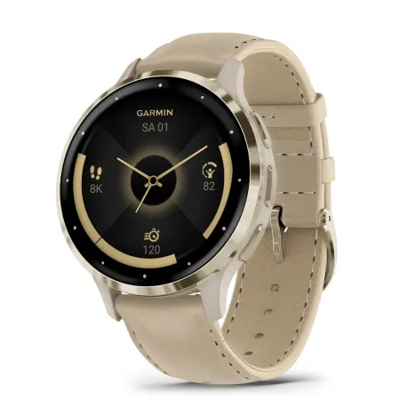 Смартгодинник Garmin Venu 3S Soft Gold Stainless Steel Bezel with French Gray Case and Leather Band (010-02785-55)  у Києві