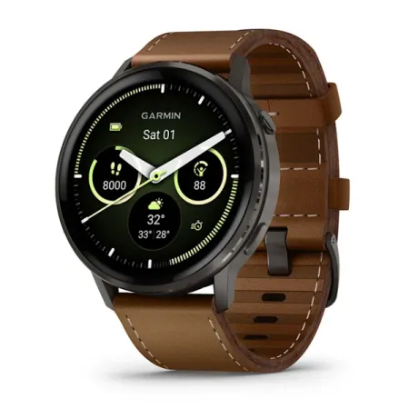 Смартгодинник Garmin Venu 4 – 45 mm Slate with Black Silicone Band and Brown Leather Band (010-03014-03)
