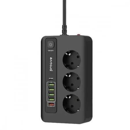 Мережевий фільтр Proove Power Socket PD-03 (3 розетки + 5 USB + Type-C 20W) 2М (Black)