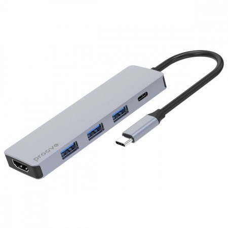 USB-Хаб Proove Iron Link 5 in 1 (3 x USB3.0 + Tyce C + HDMI) (Silver)
